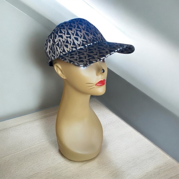 Michael Kors Monogrammed Black & Silver Metallic Baseball Cap OS NWT - Picture 10 of 14